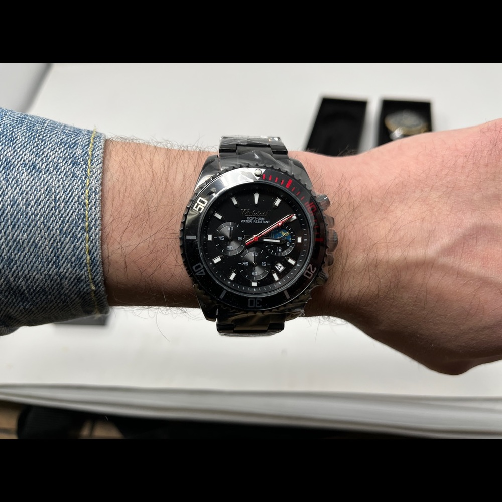 Mens stainless steel Watch sport waterproof black on black